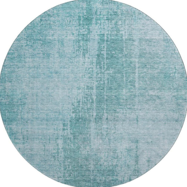 HomeRoots 8' Aqua and Teal Abstract Washable Round Rug - Durable, UV Protected, Stylish for High-Traffic Areas 665612