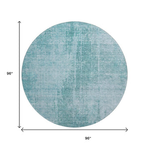 HomeRoots 8' Aqua and Teal Abstract Washable Round Rug - Durable, UV Protected, Stylish for High-Traffic Areas 665612