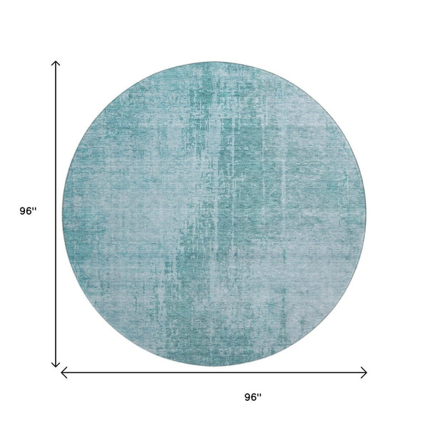 HomeRoots 8' Aqua and Teal Abstract Washable Round Rug - Durable, UV Protected, Stylish for High-Traffic Areas 665612