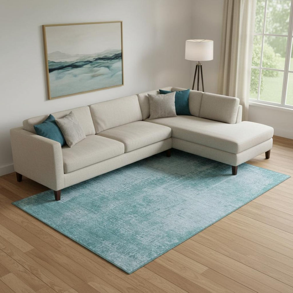 HomeRoots 8' X 10' Aqua and Teal Abstract Area Rug - Stylish, Washable, UV-Protected for High Traffic Homes! 665613