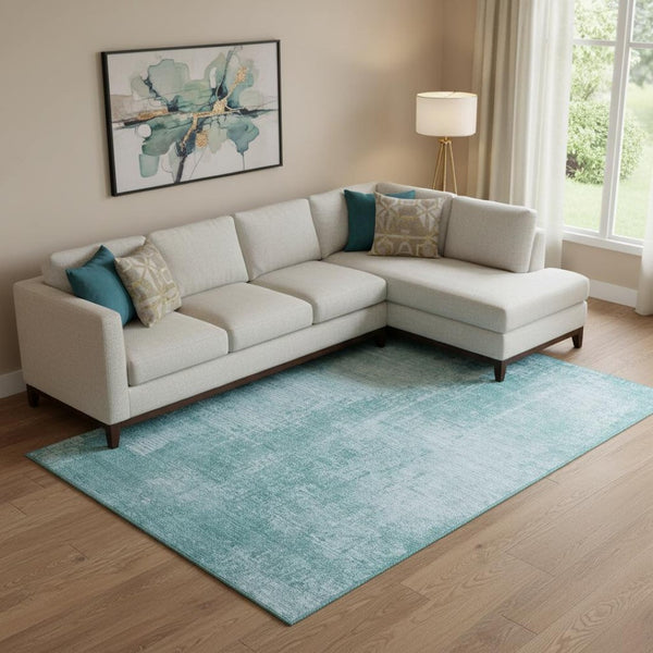 HomeRoots 9' X 12' Aqua and Teal Abstract Area Rug – UV-Protected, Stain-Resistant, Ideal for Busy Homes 665614