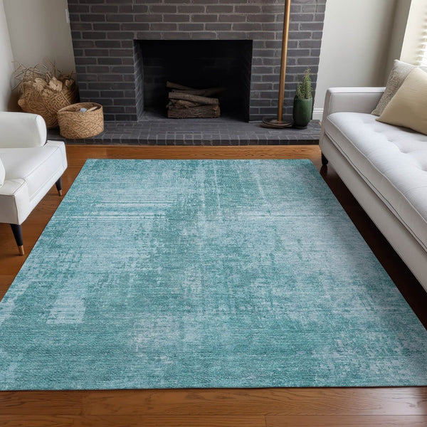 HomeRoots 9' X 12' Aqua and Teal Abstract Area Rug – UV-Protected, Stain-Resistant, Ideal for Busy Homes 665614