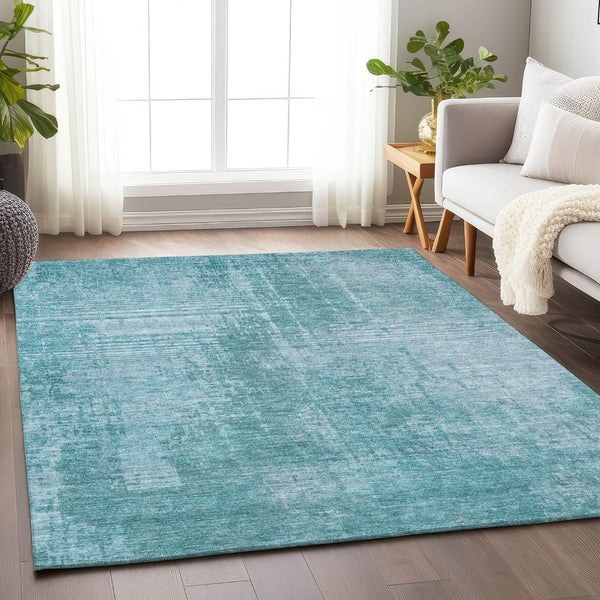 HomeRoots 9' X 12' Aqua and Teal Abstract Area Rug – UV-Protected, Stain-Resistant, Ideal for Busy Homes 665614