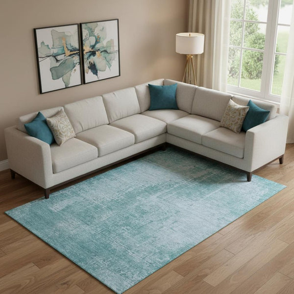 HomeRoots 10' Aqua and Teal Abstract Washable Area Rug with UV Protection for High-Traffic Spaces & Homes 665615