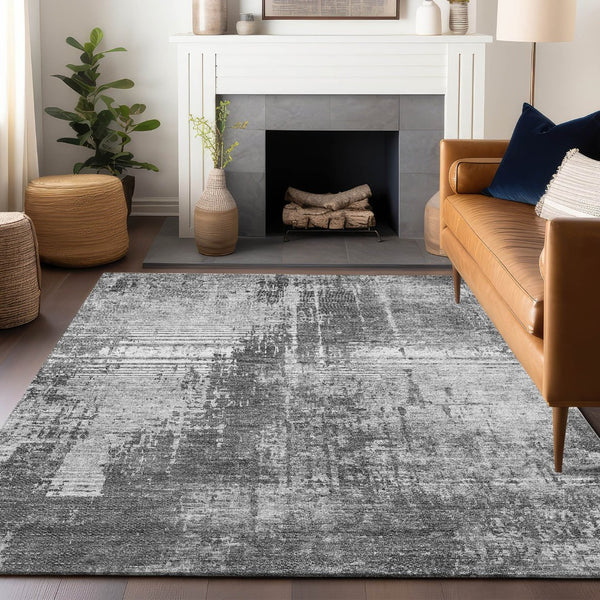 HomeRoots 5' X 8' Modern Gray and Silver Abstract Washable Area Rug with Stain Resistance & UV Protection 665641
