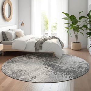 HomeRoots 8' Gray and Silver Abstract Round Washable Rug with UV Protection – Stylish, Durable, and Family-Friendly! 665642