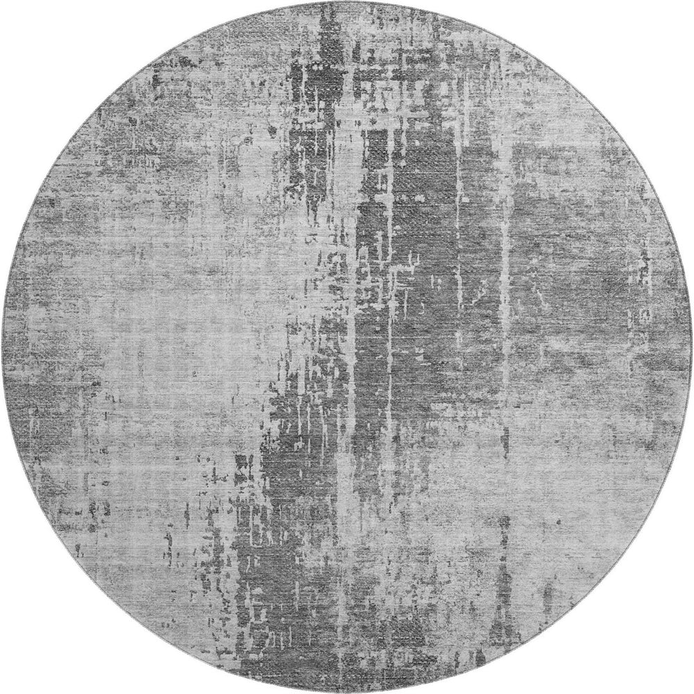 HomeRoots 8' Gray and Silver Abstract Round Washable Rug with UV Protection – Stylish, Durable, and Family-Friendly! 665642