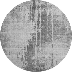 HomeRoots 8' Gray and Silver Abstract Round Washable Rug with UV Protection – Stylish, Durable, and Family-Friendly! 665642