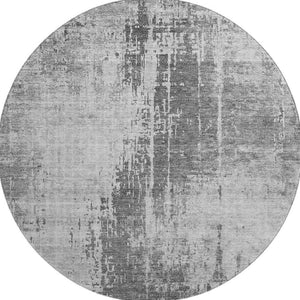 HomeRoots 8' Gray and Silver Abstract Round Washable Rug with UV Protection – Stylish, Durable, and Family-Friendly! 665642