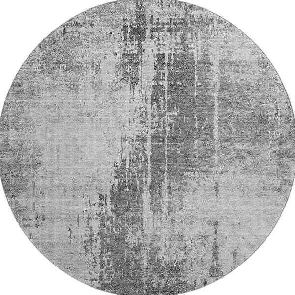 HomeRoots 8' Gray and Silver Abstract Round Washable Rug with UV Protection – Stylish, Durable, and Family-Friendly! 665642