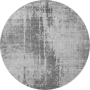 HomeRoots 8' Gray and Silver Abstract Round Washable Rug with UV Protection – Stylish, Durable, and Family-Friendly! 665642