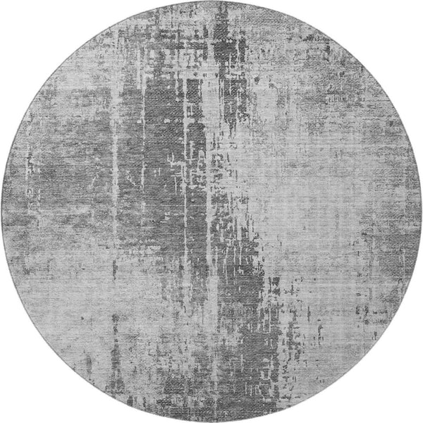 HomeRoots 8' Gray and Silver Abstract Round Washable Rug with UV Protection – Stylish, Durable, and Family-Friendly! 665642