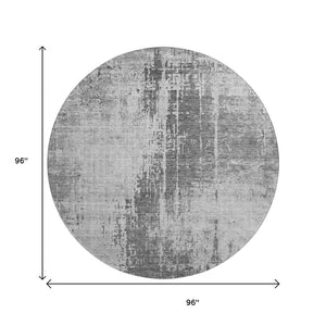 HomeRoots 8' Gray and Silver Abstract Round Washable Rug with UV Protection – Stylish, Durable, and Family-Friendly! 665642
