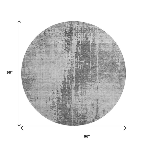 HomeRoots 8' Gray and Silver Abstract Round Washable Rug with UV Protection – Stylish, Durable, and Family-Friendly! 665642