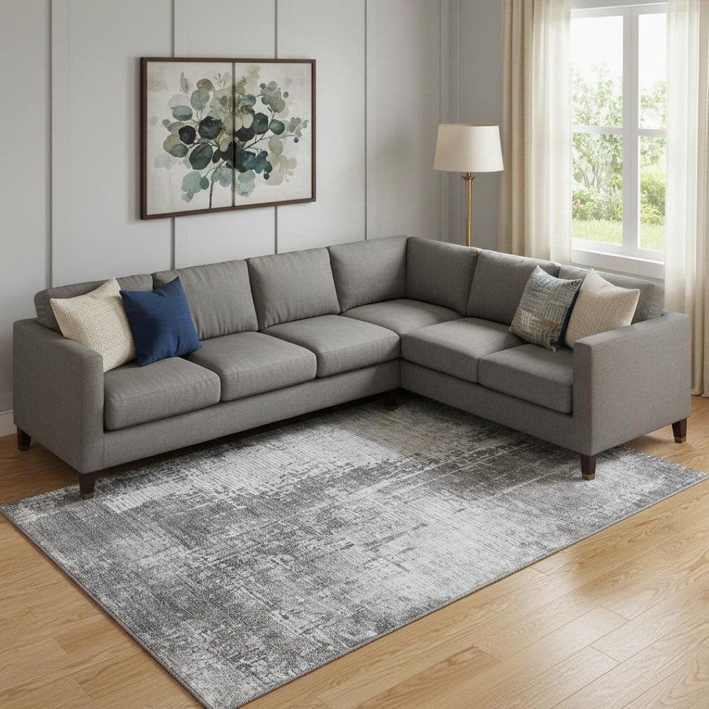 HomeRoots 8' X 10' Stylish Gray & Silver Abstract Area Rug - Washable, Durable, UV-Protected for Modern Homes 665643