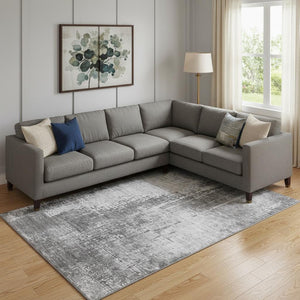 HomeRoots 8' X 10' Stylish Gray & Silver Abstract Area Rug - Washable, Durable, UV-Protected for Modern Homes 665643