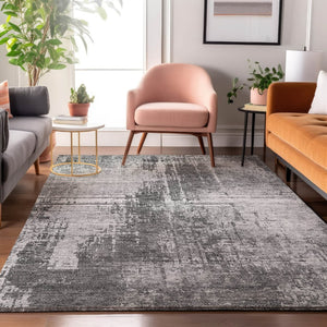 HomeRoots 9' X 12' Gray & Silver Abstract Area Rug – Washable, UV-Protected, Stain-Resistant for Modern Spaces 665644