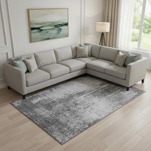 HomeRoots 10' X 14' Gray and Silver Abstract Area Rug - Washable, Stain-Resistant, UV Protected for Modern Spaces 665645