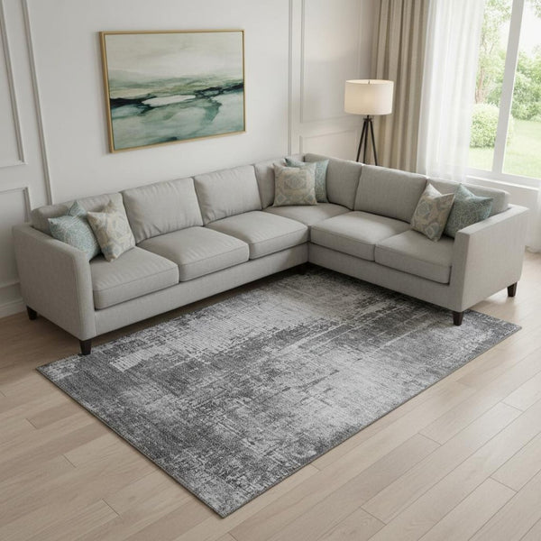 HomeRoots 10' X 14' Gray and Silver Abstract Area Rug - Washable, Stain-Resistant, UV Protected for Modern Spaces 665645