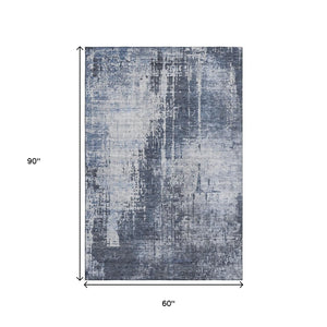 HomeRoots 5' X 8' Navy Blue And Ivory Abstract Area Rug – Stylish, Washable, UV-Protected for Any Space 665647