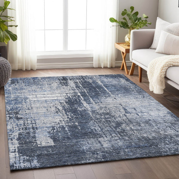 HomeRoots 5' X 8' Navy Blue And Ivory Abstract Area Rug – Stylish, Washable, UV-Protected for Any Space 665647