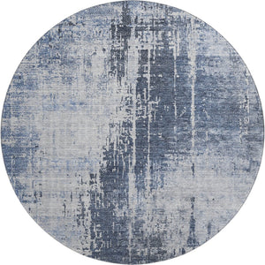 HomeRoots 8' Navy Blue and Ivory Abstract Round Rug – Washable, UV Protected, Durable for Kids & Pets! 665648