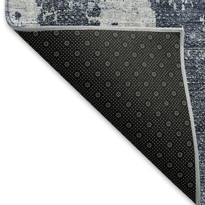 HomeRoots 8' Navy Blue and Ivory Abstract Round Rug – Washable, UV Protected, Durable for Kids & Pets! 665648