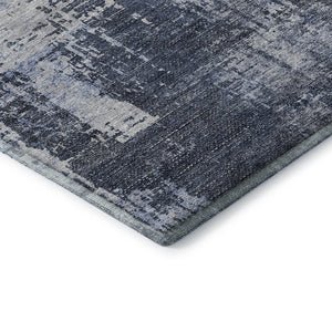 HomeRoots 8' Navy Blue and Ivory Abstract Round Rug – Washable, UV Protected, Durable for Kids & Pets! 665648