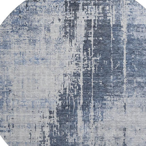 HomeRoots 8' Navy Blue and Ivory Abstract Round Rug – Washable, UV Protected, Durable for Kids & Pets! 665648