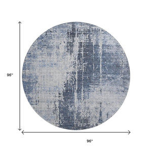 HomeRoots 8' Navy Blue and Ivory Abstract Round Rug – Washable, UV Protected, Durable for Kids & Pets! 665648