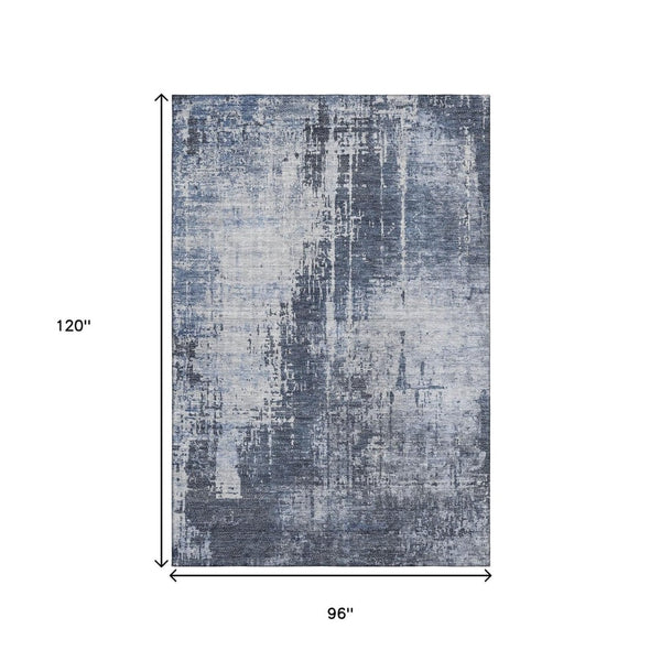 HomeRoots 8' X 10' Navy Blue & Ivory Abstract Area Rug - Washable, UV-Protected, Durable & Stylish Home Decor 665649