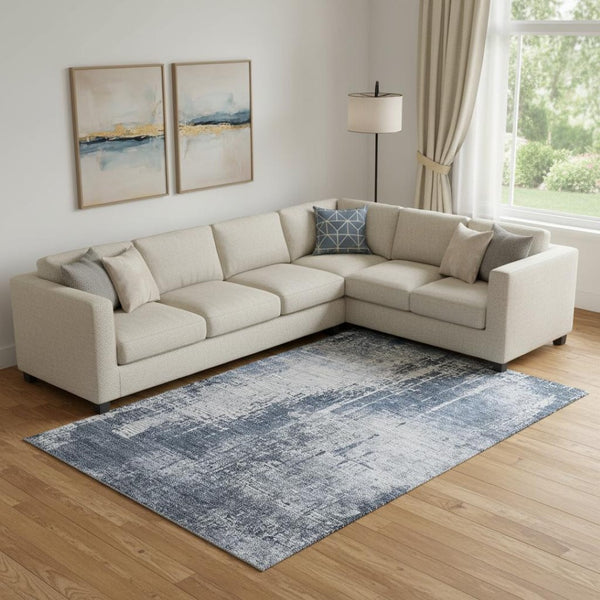 HomeRoots 8' X 10' Navy Blue & Ivory Abstract Area Rug - Washable, UV-Protected, Durable & Stylish Home Decor 665649