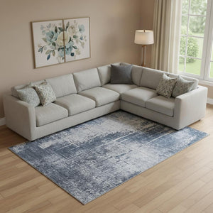 HomeRoots 9' X 12' Navy Blue Abstract Area Rug - Washable, UV-Protected, Stylish & Durable for Any Space! 665650