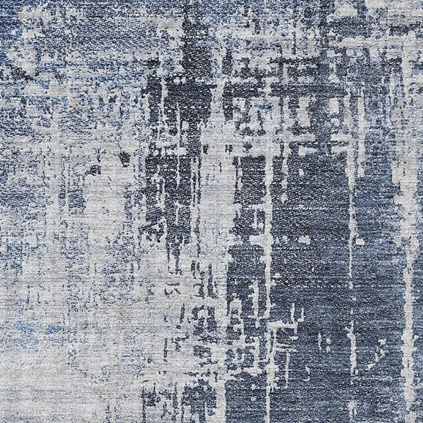 HomeRoots 9' X 12' Navy Blue Abstract Area Rug - Washable, UV-Protected, Stylish & Durable for Any Space! 665650