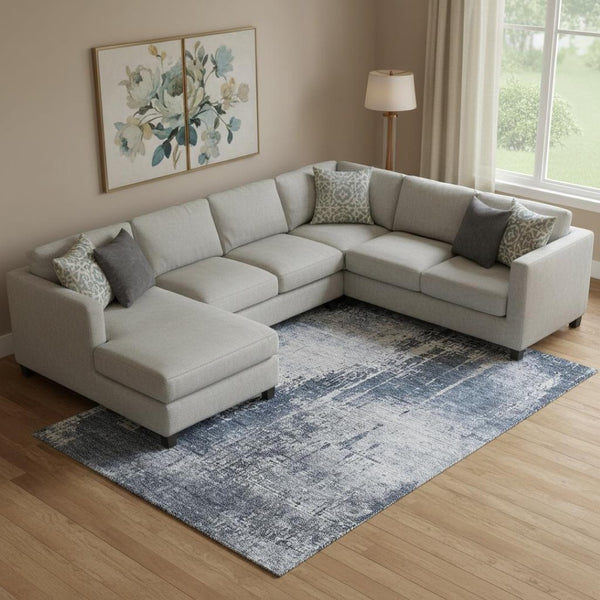 HomeRoots 10' X 14' Navy Blue & Ivory Abstract Washable Area Rug - Durable, UV-Protected for High-Traffic Spaces 665651