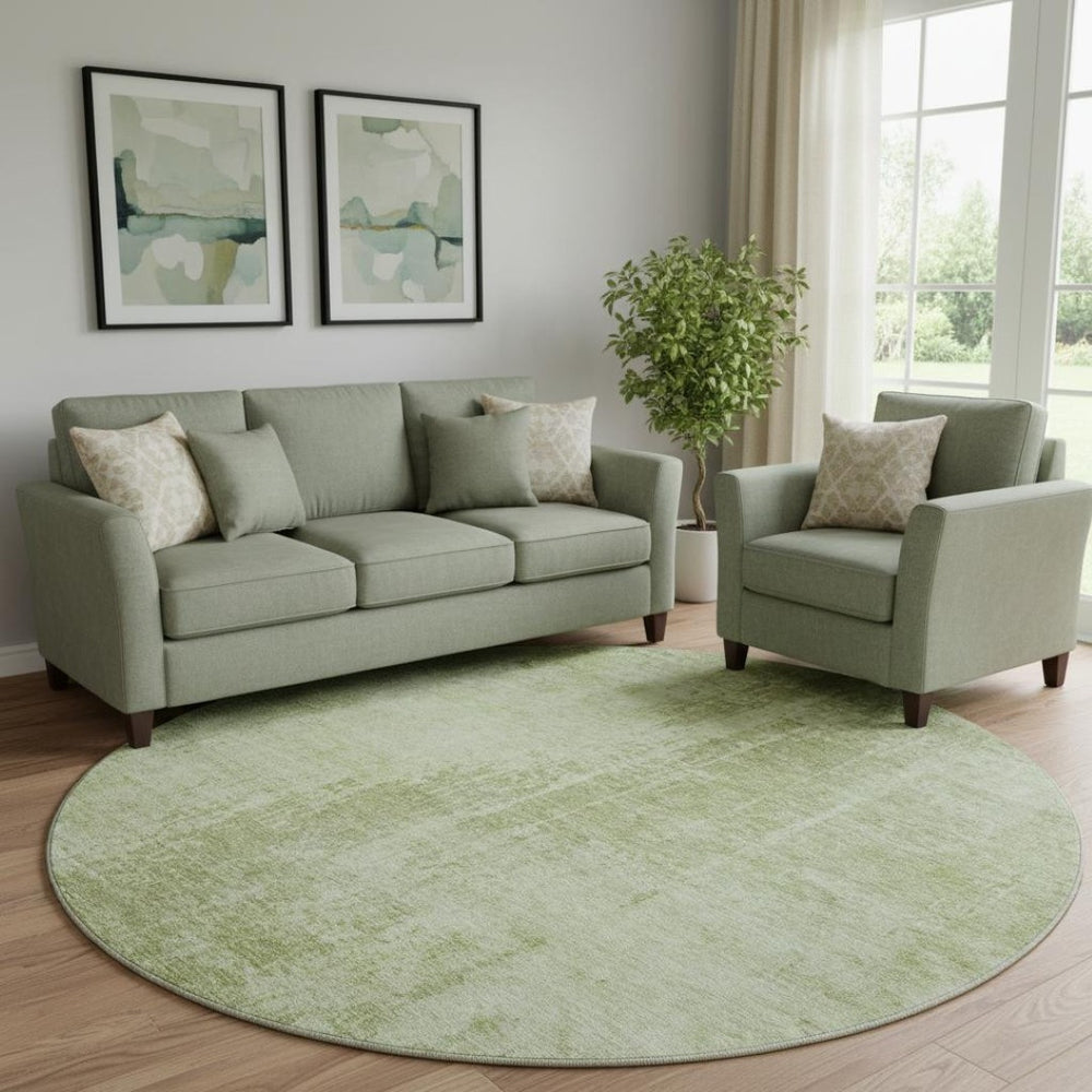 HomeRoots 8' Sage and Ivory Abstract Round Rug – Washable, UV Protected, Stylish for Living & Play Areas! 665654
