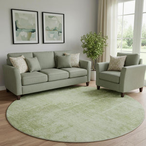 HomeRoots 8' Sage and Ivory Abstract Round Rug – Washable, UV Protected, Stylish for Living & Play Areas! 665654