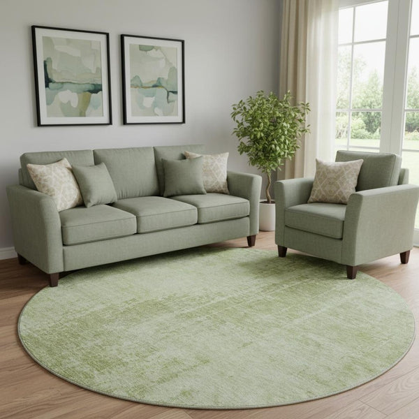 HomeRoots 8' Sage and Ivory Abstract Round Rug – Washable, UV Protected, Stylish for Living & Play Areas! 665654