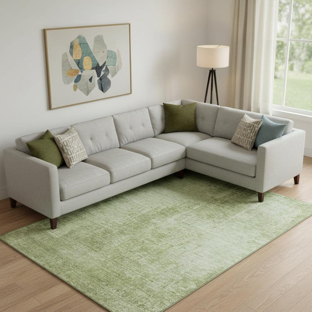 HomeRoots 8' X 10' Elegant Sage & Ivory Abstract Washable Area Rug - UV Protected, Stain Resistant, Family-Friendly 665655