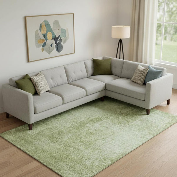 HomeRoots 8' X 10' Elegant Sage & Ivory Abstract Washable Area Rug - UV Protected, Stain Resistant, Family-Friendly 665655