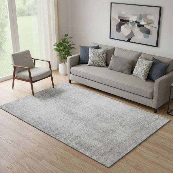 HomeRoots 5' X 8' Stylish Silver and Gray Abstract Area Rug - UV Protected, Washable, Durable for Busy Homes 665659