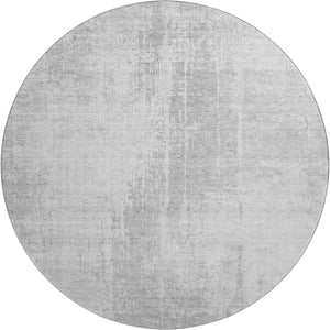 HomeRoots 8' Silver and Gray Abstract Washable Round Area Rug - Durable, UV-Protected, Modern Design for Homes 665660