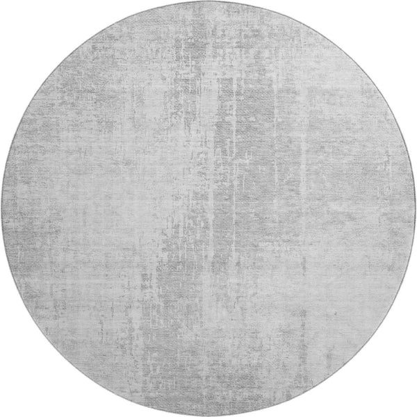 HomeRoots 8' Silver and Gray Abstract Washable Round Area Rug - Durable, UV-Protected, Modern Design for Homes 665660