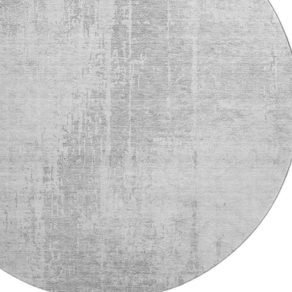 HomeRoots 8' Silver and Gray Abstract Washable Round Area Rug - Durable, UV-Protected, Modern Design for Homes 665660