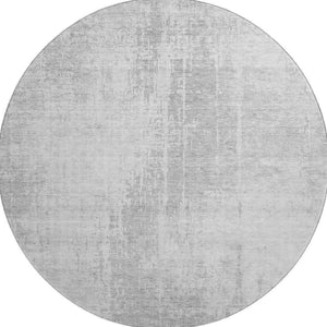 HomeRoots 8' Silver and Gray Abstract Washable Round Area Rug - Durable, UV-Protected, Modern Design for Homes 665660