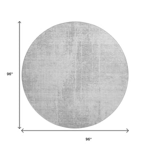 HomeRoots 8' Silver and Gray Abstract Washable Round Area Rug - Durable, UV-Protected, Modern Design for Homes 665660