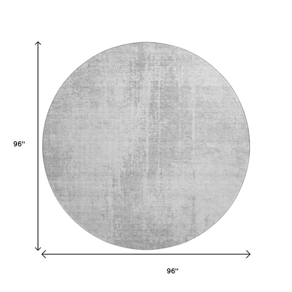 HomeRoots 8' Silver and Gray Abstract Washable Round Area Rug - Durable, UV-Protected, Modern Design for Homes 665660