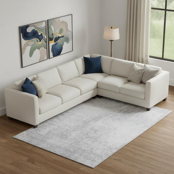 HomeRoots 9' X 12' Silver and Gray Abstract Washable Area Rug with UV Protection for Modern Living Spaces 665662