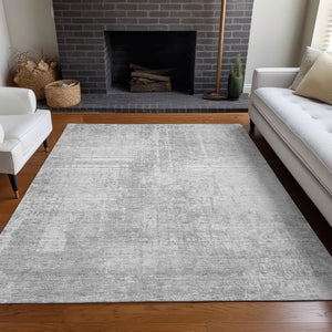 HomeRoots 10' X 14' Silver & Gray Abstract Washable Area Rug - Durable, UV Protected, Easy-Care for High Traffic 665663
