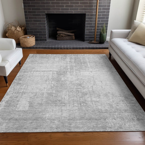 HomeRoots 10' X 14' Silver & Gray Abstract Washable Area Rug - Durable, UV Protected, Easy-Care for High Traffic 665663